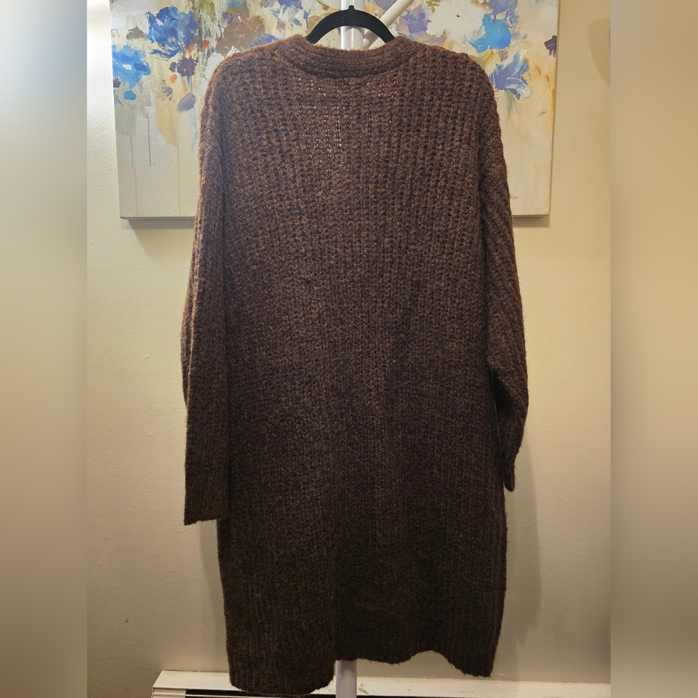 POL Oversized Longline Button Front Cardigan Brown Textured Knit NWOT - Picture 6 of 7